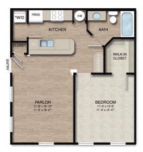 Floor plan for 1 bed, 1 bath, 655 sqft